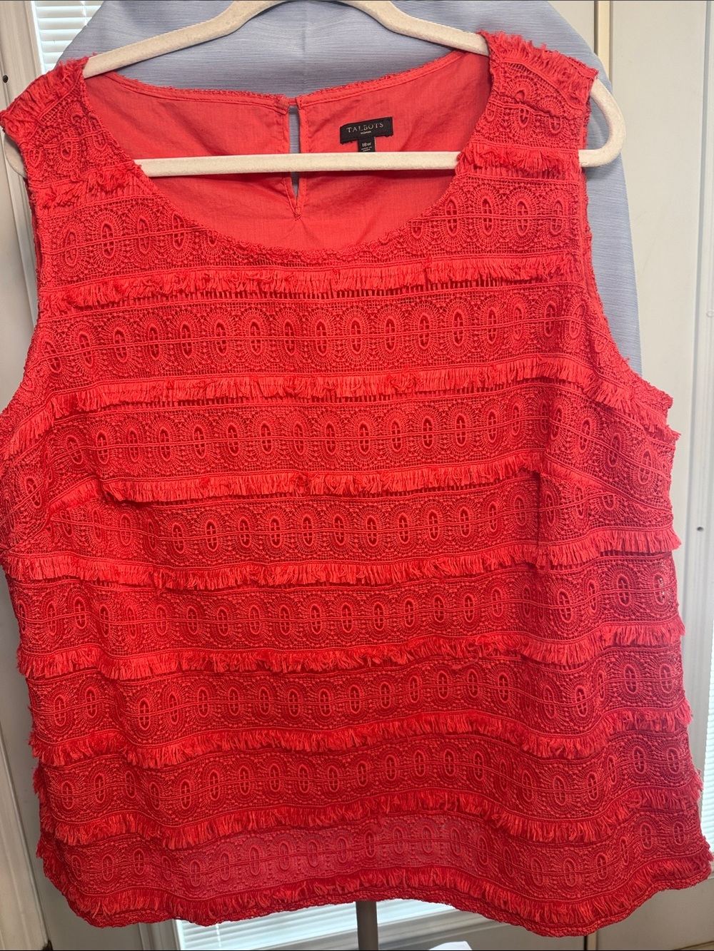 Talbots Coral-Red Lace Fringe Tank Top